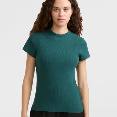 Champion Slim Ribbed Tee, Iconic C Patch In Green