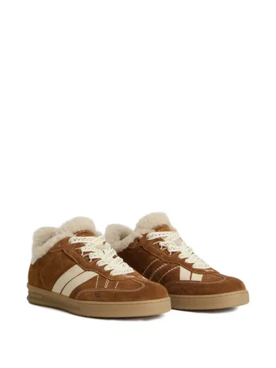 Woolrich Shearling-lining Stripe Sneakers In Brown