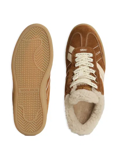 Woolrich Shearling-lining Stripe Sneakers In Brown