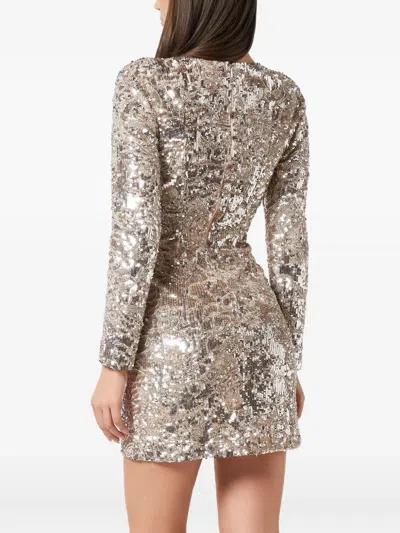 Philipp Plein Embroidered Long-sleeved Mini Dress Crystal Skull In Neutral