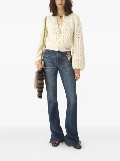 Chloé Jacquard Logo Cardigan Sweaters And Cardigans White In Neutral