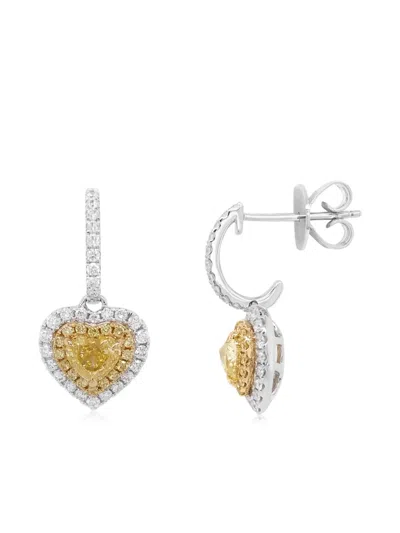 Hyt Jewelry 18k Yellow And White Gold Heart Diamond Earrings In Metallic