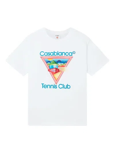 Casablanca Multicolor Graphic Triangle T-shirt In Organic Cotton In White