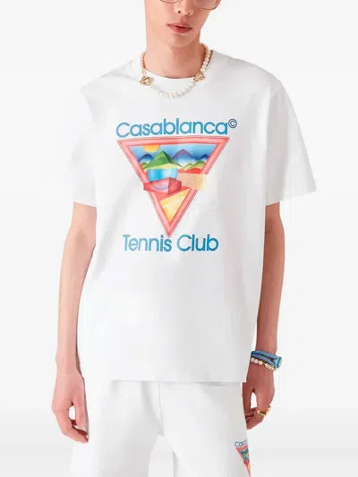 Casablanca Multicolor Graphic Triangle T-shirt In Organic Cotton In White