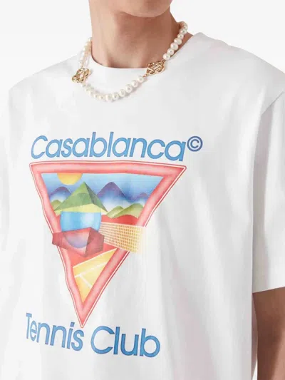 Casablanca Multicolor Graphic Triangle T-shirt In Organic Cotton In White