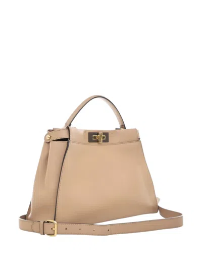 Pre-owned Fendi 2010-2025 Medium Leather Peekaboo Iconic Satchel In Brown