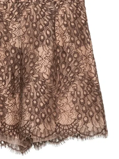 Shiatzy Chen Scape-of-curve Lace-print Shorts In Brown