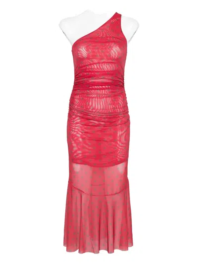 House Of Sunny Womens Red Polka-dot Asymmetric Stretch-woven Maxi Dress