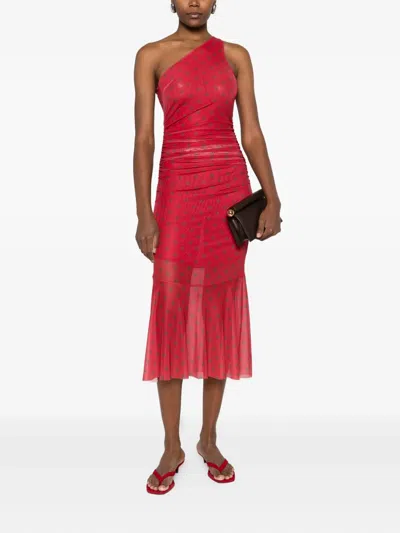 House Of Sunny Womens Red Polka-dot Asymmetric Stretch-woven Maxi Dress