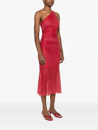 House Of Sunny Womens Red Polka-dot Asymmetric Stretch-woven Maxi Dress