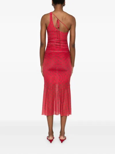 House Of Sunny Womens Red Polka-dot Asymmetric Stretch-woven Maxi Dress