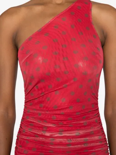 House Of Sunny Womens Red Polka-dot Asymmetric Stretch-woven Maxi Dress