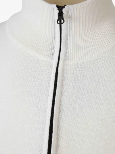 C.p. Company Half-zip Sweater With Ribbed Details And Logo Pocket In White