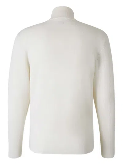 C.p. Company Half-zip Sweater With Ribbed Details And Logo Pocket In White