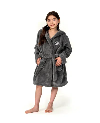 Linum Home Personalized Kids Super Plush Hooded Bathrobe In Gray