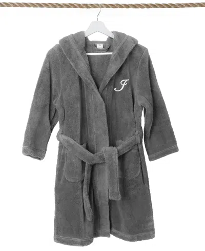Linum Home Personalized Kids Super Plush Hooded Bathrobe In Gray