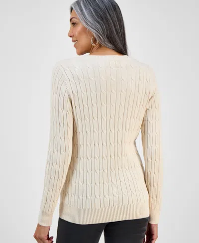 Style & Co Petite Cotton Cable-knit Crewneck Sweater, Created For Macy's In Neutral