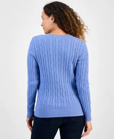 Style & Co Petite Cotton Cable-knit Crewneck Sweater, Created For Macy's In Blue