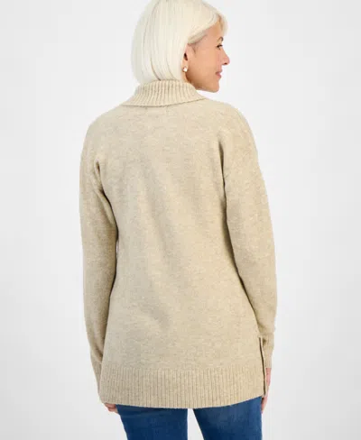 Style & Co Petite Shawl-collar Button-trim Tunic Sweater, Created For Macy's In Neutral
