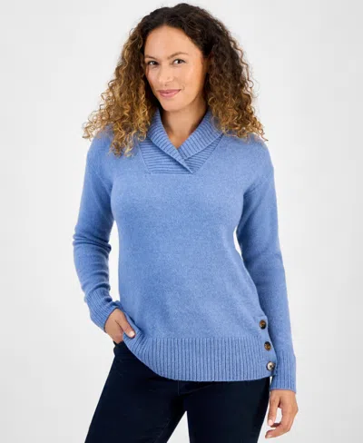 Style & Co Petite Shawl-collar Button-trim Tunic Sweater, Created For Macy's In Blue