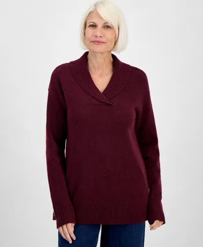 Style & Co Petite Shawl-collar Button-trim Tunic Sweater, Created For Macy's In Burgundy