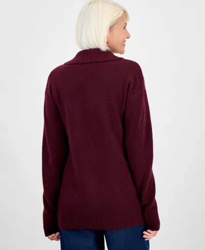 Style & Co Petite Shawl-collar Button-trim Tunic Sweater, Created For Macy's In Burgundy