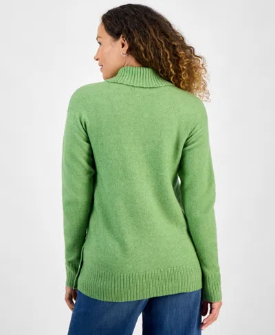 Style & Co Petite Shawl-collar Button-trim Tunic Sweater, Created For Macy's In Green
