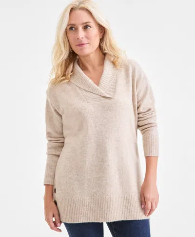 Style & Co Women's Shawl Collar Button-hem Tunic Sweater, Created For Macy's In Neutral