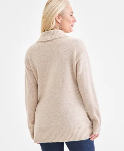 Style & Co Women's Shawl Collar Button-hem Tunic Sweater, Created For Macy's In Neutral