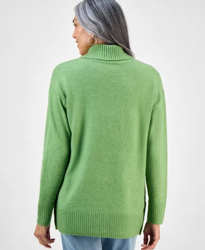 Style & Co Women's Shawl Collar Button-hem Tunic Sweater, Created For Macy's In Green
