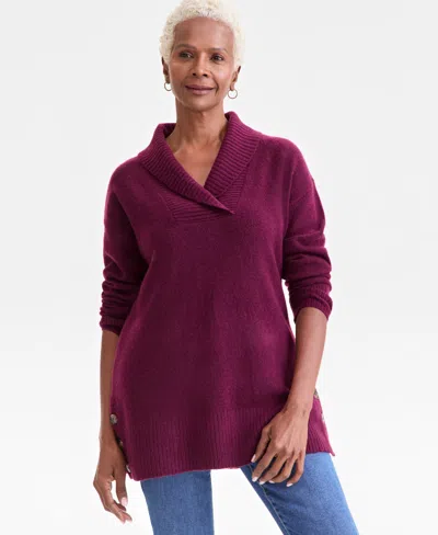 Style & Co Women's Shawl Collar Button-hem Tunic Sweater, Created For Macy's In Pink