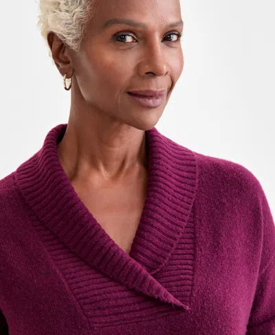 Style & Co Women's Shawl Collar Button-hem Tunic Sweater, Created For Macy's In Pink