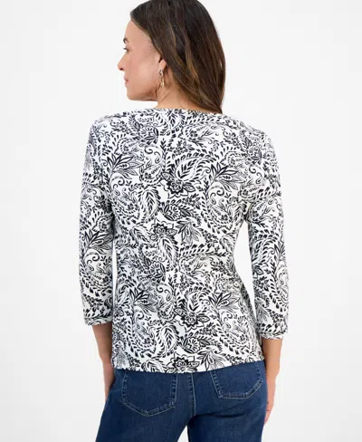 Style & Co Petite Paisley-print Henley Top, Macy's Exclusive In Black