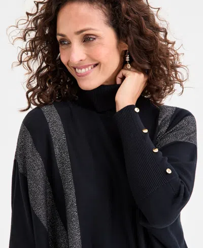 Jm Collection Women's Poncho Turtleneck Sweater, Regular & Petite, Created For Macy's In Black