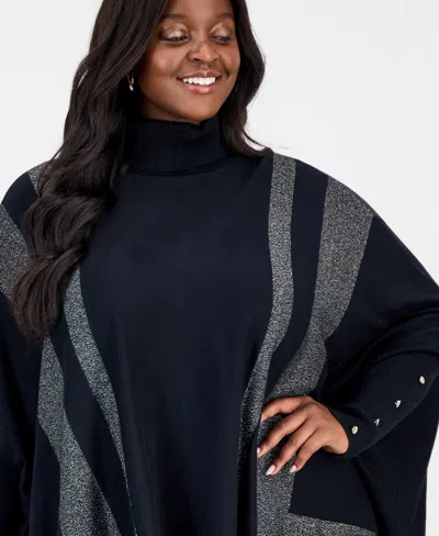 Jm Collection Women's Poncho Turtleneck Sweater, Regular & Petite, Created For Macy's In Black