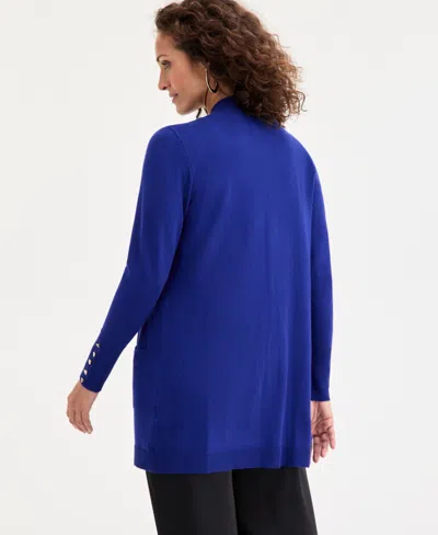 Jm Collection Petite Open-front Button-cuff Cardigan Sweater In Blue