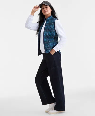 Style & Co Women's Quilted Mock-neck Vest, Created For Macy's In Blue