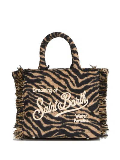 Mc2 Saint Barth Zebra-print Mini Felt Vanity Bag In Brown