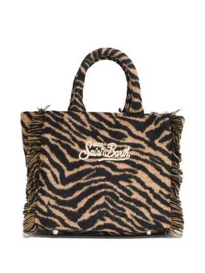 Mc2 Saint Barth Zebra-print Mini Felt Vanity Bag In Brown