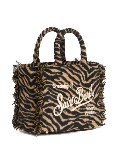 Mc2 Saint Barth Zebra-print Mini Felt Vanity Bag In Brown