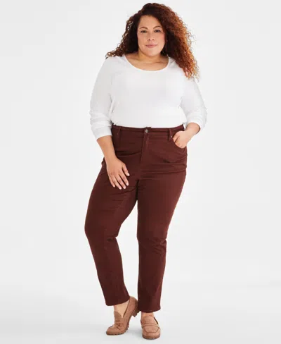 Style & Co Plus Size High-rise Straight-leg Corduroy Pants, Created For Macy's In Brown