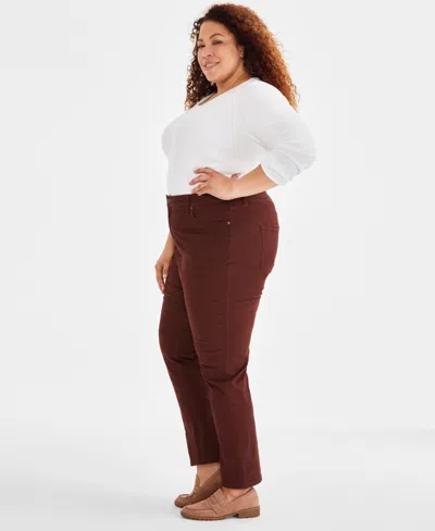 Style & Co Plus Size High-rise Straight-leg Corduroy Pants, Created For Macy's In Brown