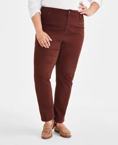Style & Co Plus Size High-rise Straight-leg Corduroy Pants, Created For Macy's In Brown