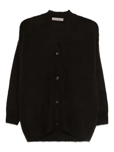 D Exterior Button-up Gray Knit Sweater With V-neckline In Black