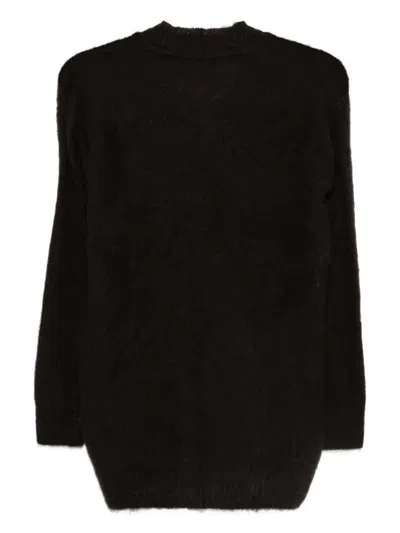 D Exterior Button-up Gray Knit Sweater With V-neckline In Black