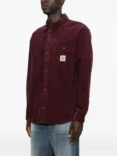Carhartt Casual Shirt With Button Cuffs And Pocket In Burgundy