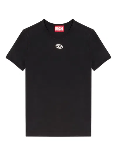 Diesel T-uncutieslong-od Metallic Oval D T-shirt In Black