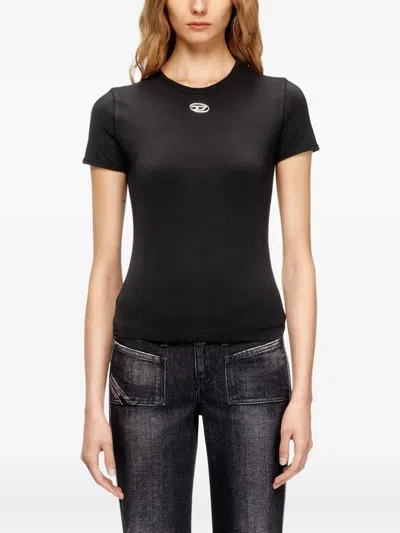 Diesel T-uncutieslong-od Metallic Oval D T-shirt In Black
