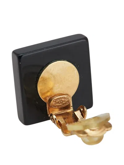 Pre-owned Chanel 2003 Square Acrylic And Faux Pearls Clip On Earrings Costume Earrings In Black