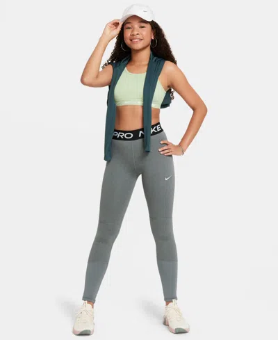 Nike Big Girls 7-16 Pro Dri-fit Leggings In Gray